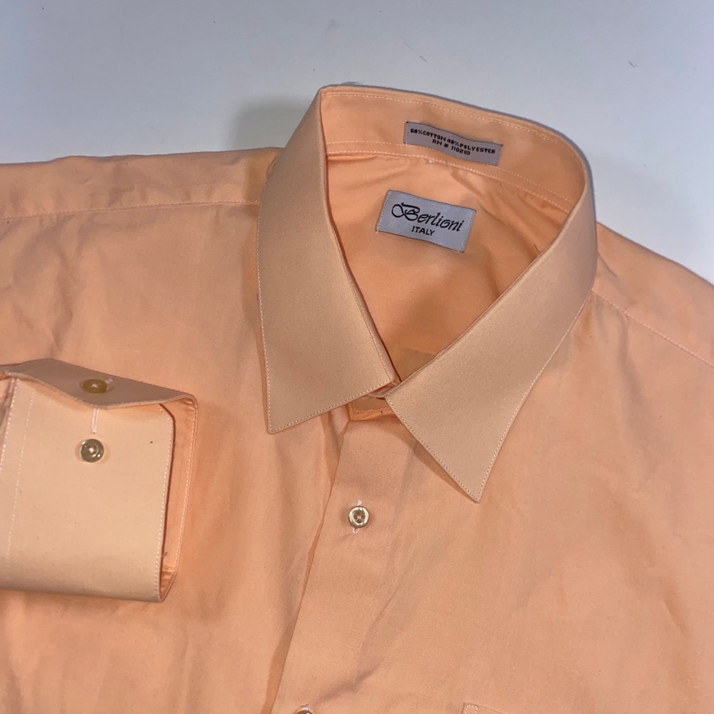 Berlioni Italy Mens Peach Orange Long Sleeve Button‎ Down Dress Shirt A205